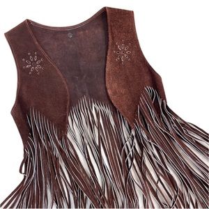 Vintage fringed suede leather vest rustic retro cowboy boho funky small western